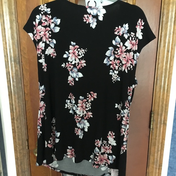 Lane Bryant Floral Black Cowl Neck Dress Top 14/16 - Picture 2 of 3